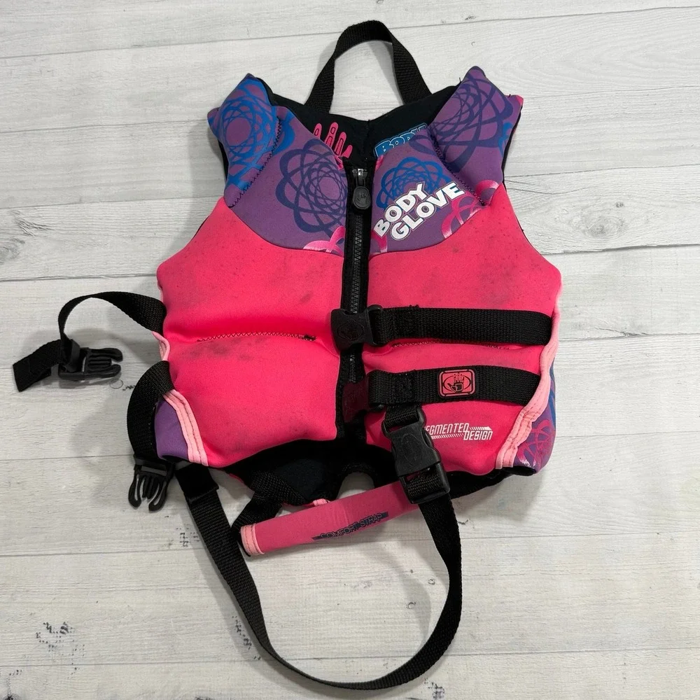 Body glove kids pink and purple neoprene life vest 30-50 pounds